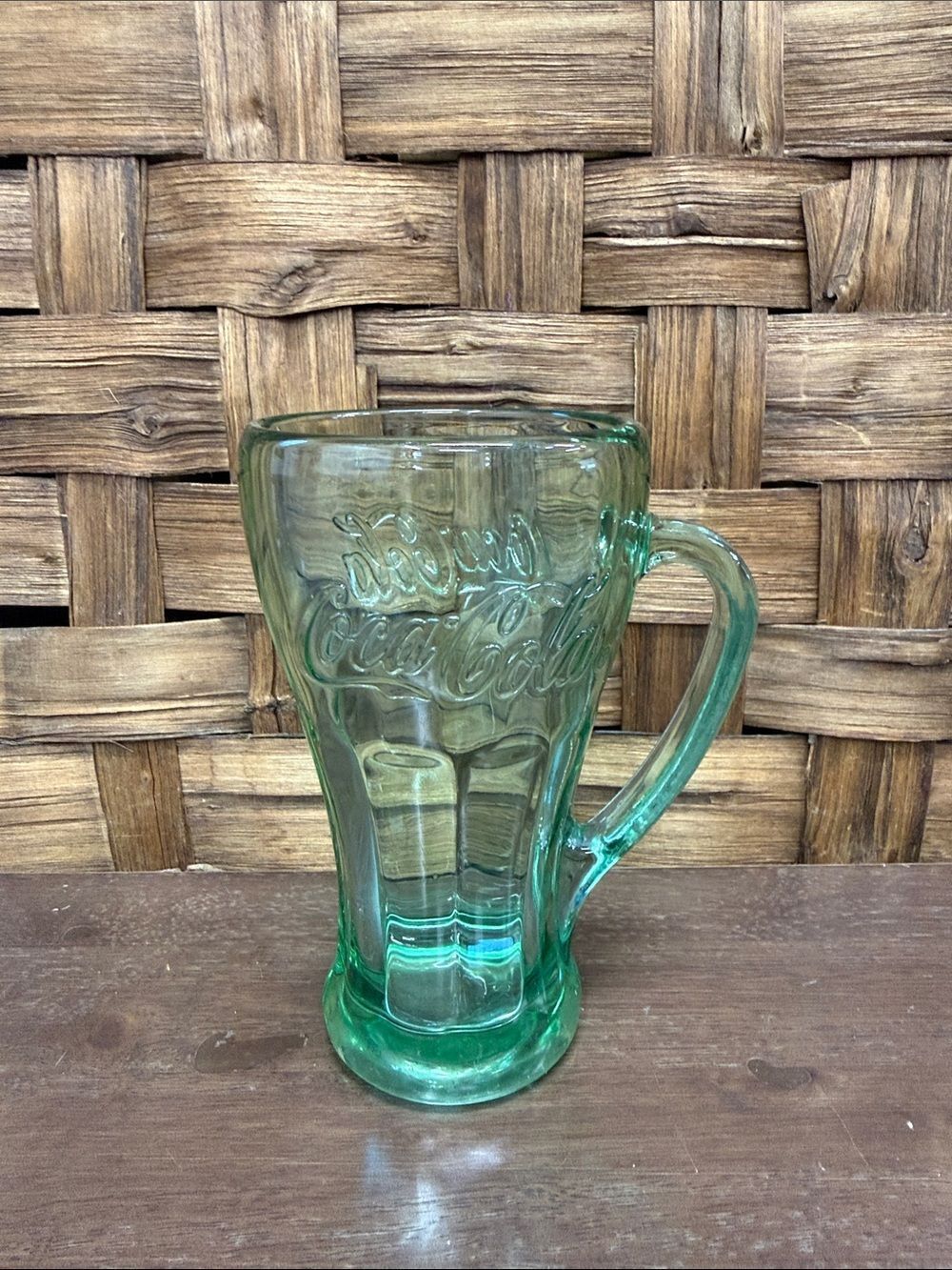 Coca Cola Translucent Green Glass Mug with Embossed Logo